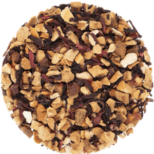 Dried fruit and herb tea blend.